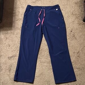 smitten Navy Blue Scrub Pants with Pink Drawstring